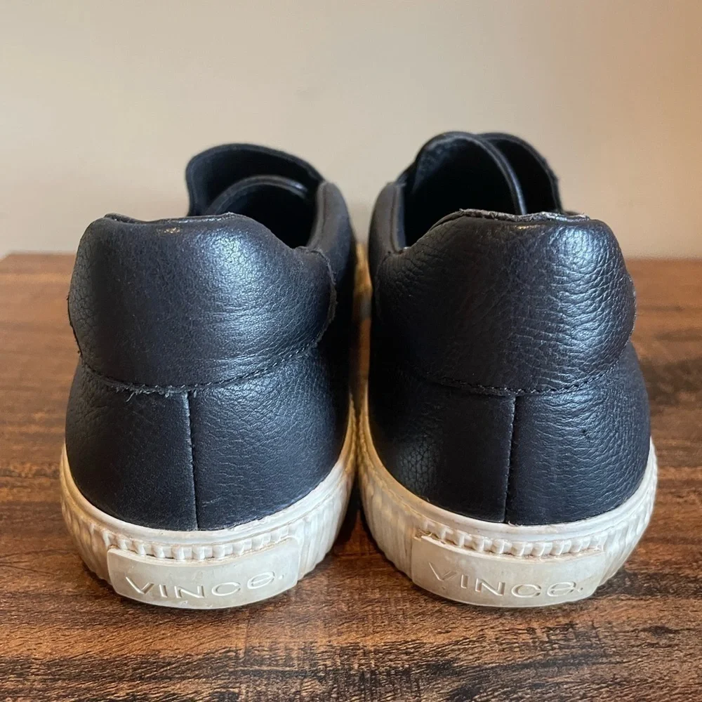 Vince Slip On Black Leather Tennis Shoes